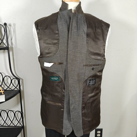 Lauren Ralph Lauren Mens Sport Coat Blazer Two Button Brown Gray Herringbone 44L - Picture 13 of 15